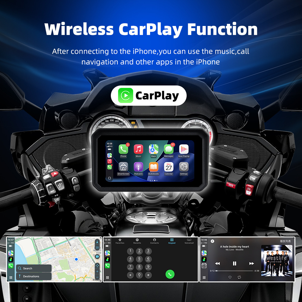 6.25inch Motorcycle Wireless Carplay/Android Auto Phone Screen Projection Dash Cam