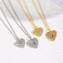 欧美时尚铜镶锆石天使翅膀爱心项链吊坠 女百搭气质简约桃心项坠