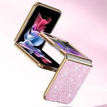 适用三星Z Flip 5折叠机闪亮星钻手机壳Z Flip 4电镀金边保护套
