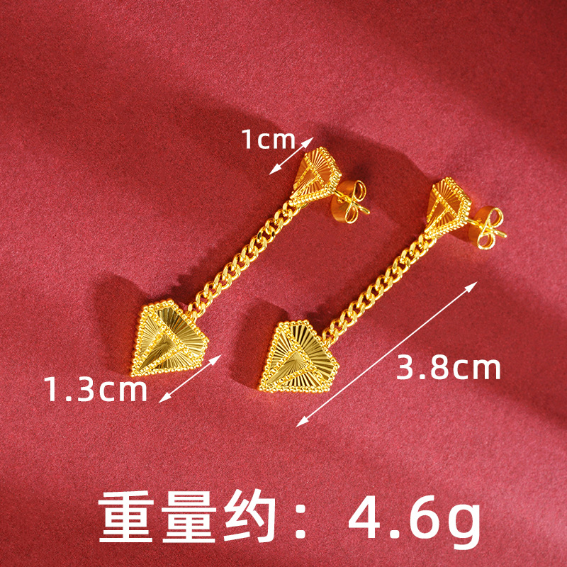 Anillo de oro de arena de Vietnam, conjunto de joyas de oreja en forma de diamante, temperamento, marea nacional, accesorios simples, fábrica de suministro de Yiwu al por mayor