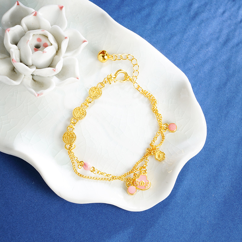 Vietnam Sha Jin nuevo color rosa goteo de aceite simple flor bolsas de pulseras de lujo ligero no se desvanece durante mucho tiempo