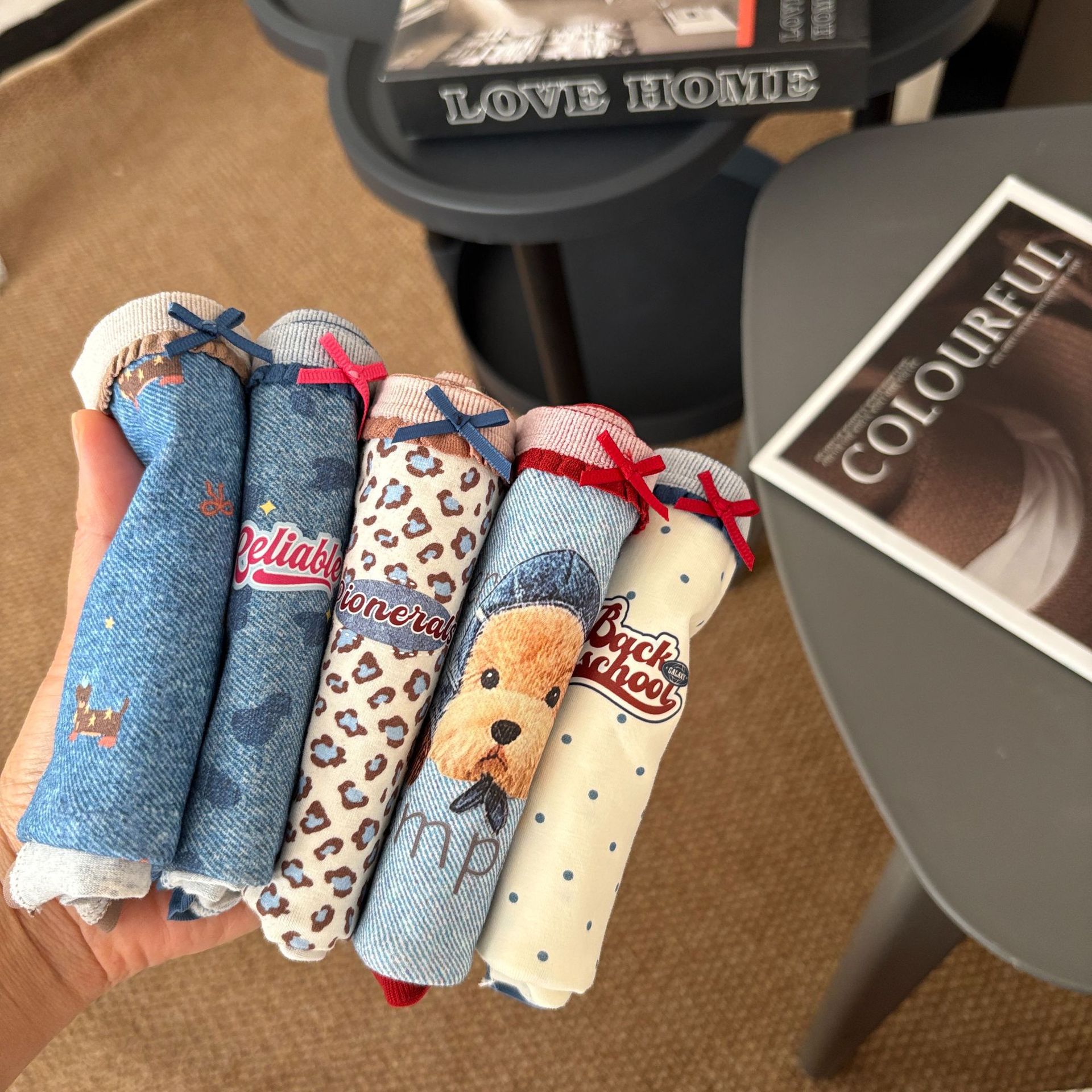 Plus-Size Underwear 60011 Denim Retro College Style Exquisite High-End Young Girl 50S Cotton Mid-Waist Breathable Plus-Size Panties
