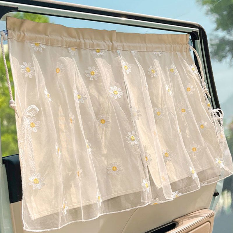 Car sunshade hanging suction cup lace Daisy multifunctional sun protection and heat insulation car double-layer blackout curtain