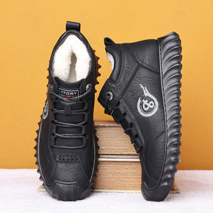 2025 New Style Cowhide Men's Cotton Shoes Fleece-Lined Warm High-Top Thickeneded Large Cotton Shoes Anti-Ski Boots Leather Boots for Men