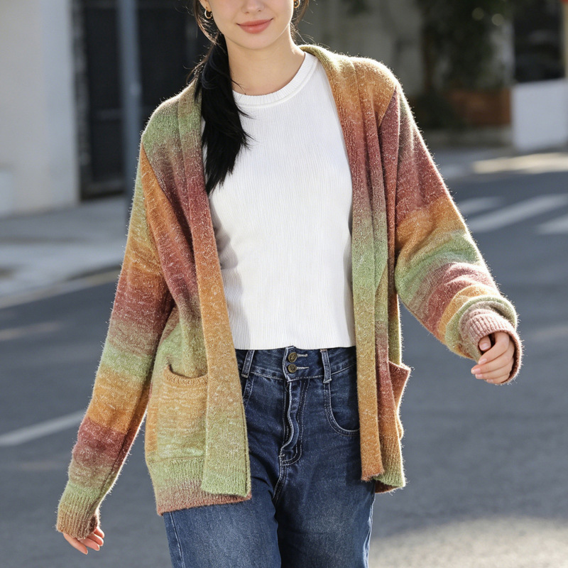 European and American cross-border women's clothing, Russian foreign trade long-sleeve shawl collar knitted sweater, loose cardigan, wholesale manufacturer, spring European and American cross-border women's clothing, Russian foreign trade long-sleeve shawl collar knitted sweater, loose cardigan, wholesale manufacturer, spring