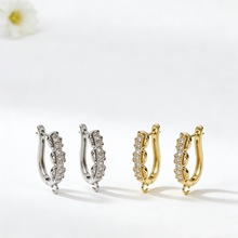 个性铜镶锆石U型耳扣耳钩饰品椭圆形耳圈耳环DIY耳坠配件材料批发