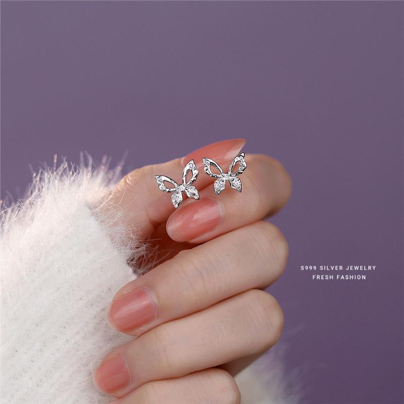 Butterfly Zircon Stud Earrings In Sterling Silver For Women_voghion.com