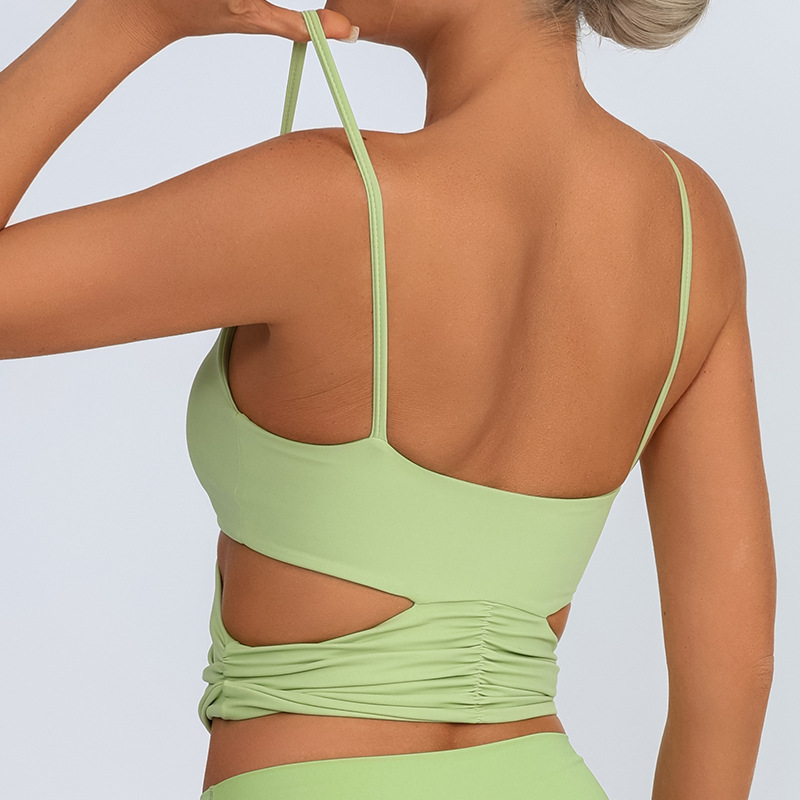 Nuevo cinturón de belleza de espalda cruzada arrugada de alta resistencia que se reúne con cojín de pecho para correr ropa de yoga bra