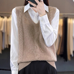 V领针织马甲女2025秋冬新款款百搭叠穿毛衣背心提花打底背心坎肩