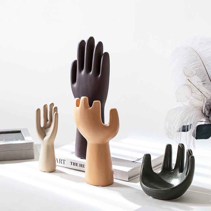 Moderno simple estilo ins cerámica Palma decoración joyería rack anillo de almacenamiento decoración modelo suave Decoración