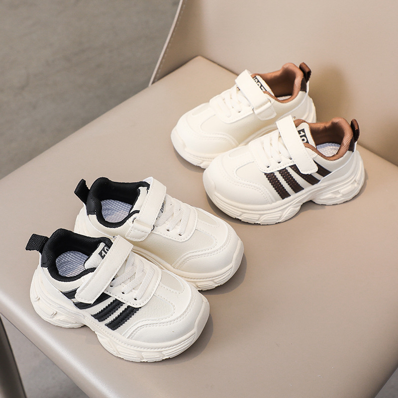 Chaussures en cuir épais pour enfants, style baskets blanches à semelle souple, pour filles de 1 à 6 ans et garçons, collection printemps_voghion.com