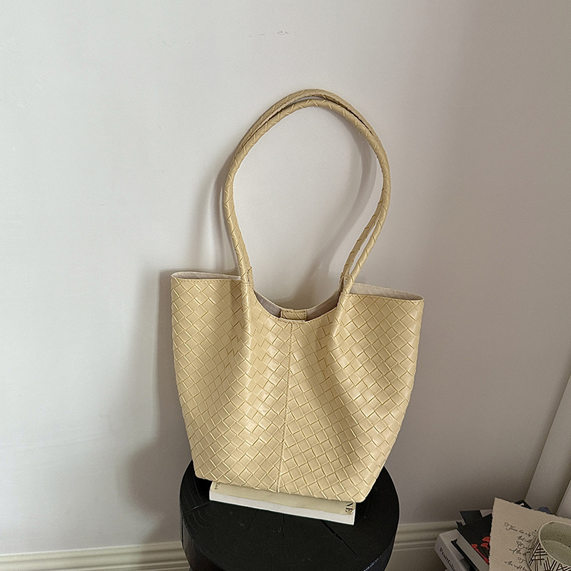 Bolso Tote Tejido para Mujer de PU, Gran Capacidad, Cierre Magnético, para Uso Diario