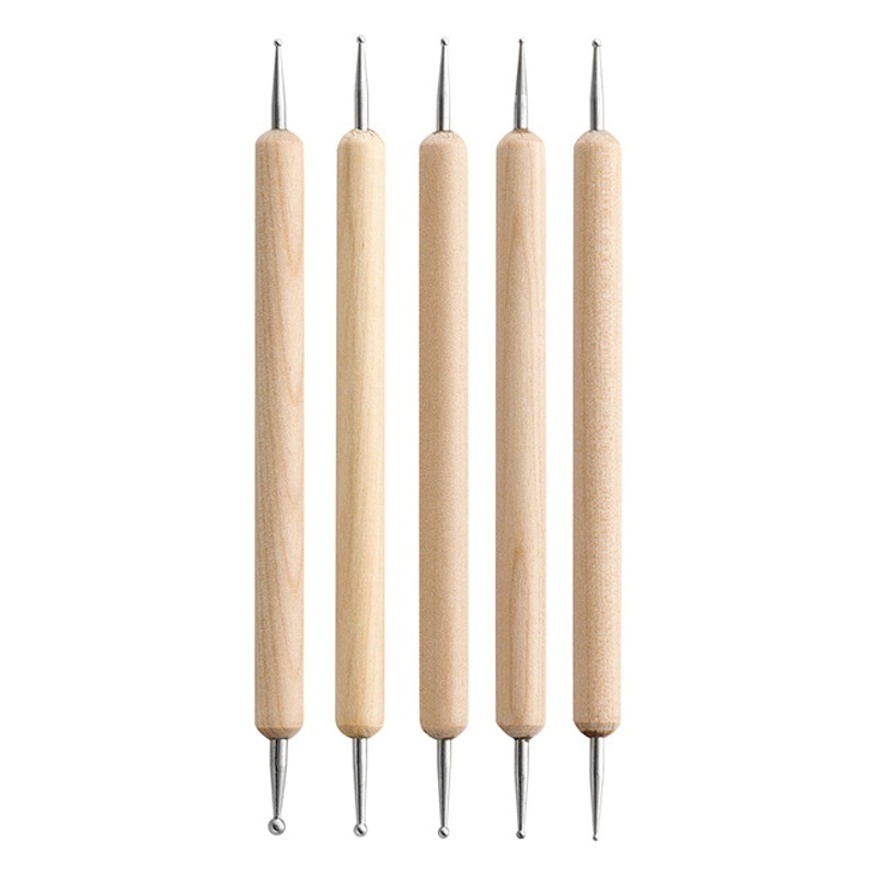 Pluma de taladro transfronterizo 5 piezas traje de madera sangría herramienta de arcilla suave herramienta de arcilla manicura punta redonda pluma de dibujo