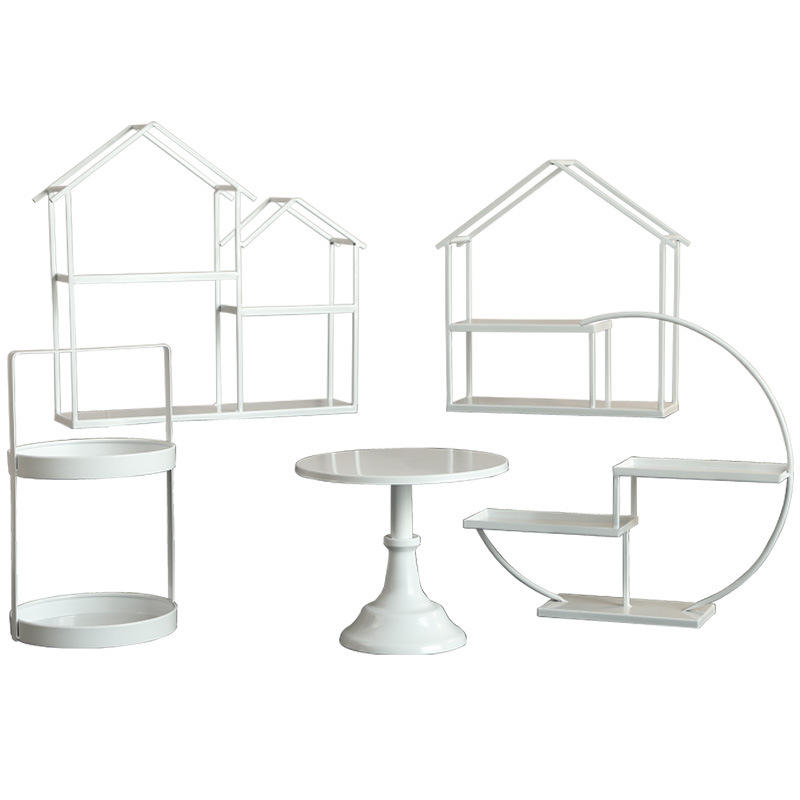 Mesa de postre de hierro blanco decoración soporte de exhibición bandeja de la torta té de la tarde europeo merienda soporte comida fría té mesa de descanso image 6