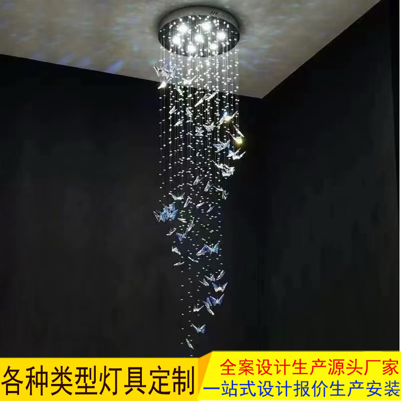 Butterfly Crystal Chandelier Duplex Staircase Chandelier Light Luxury Crystal Chandelier Living Room Chandelier Villa Hall Hotel Project