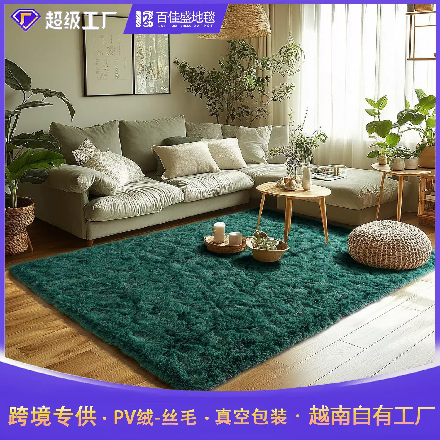 客厅地毯卧室扎染渐变床边毯长毛茶几床前房间地垫亚马逊厂家批发