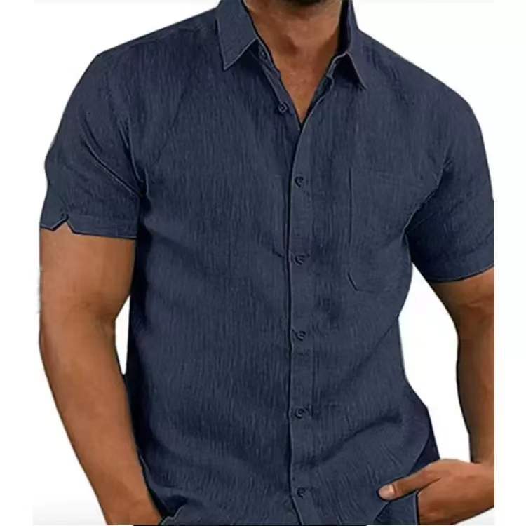 Camisa de lino para hombre, manga corta, con botones, de color liso, con solapa, éxito de ventas en Amazon y eBay en 2025.