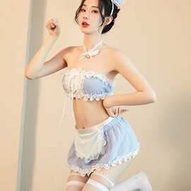 雪梦霓情趣内衣cosplay格子女佣女仆制服清纯绑带围裙角色扮演