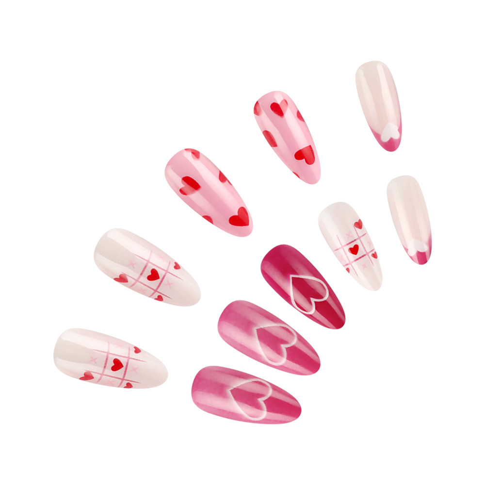 15g Weight press-on nails Nail Supplies Plastic Material Valentine'S Day Festival Heart Shape Pattern Pink Color Valentine'S Day Heart Shape Plastic Press-on Nails 6