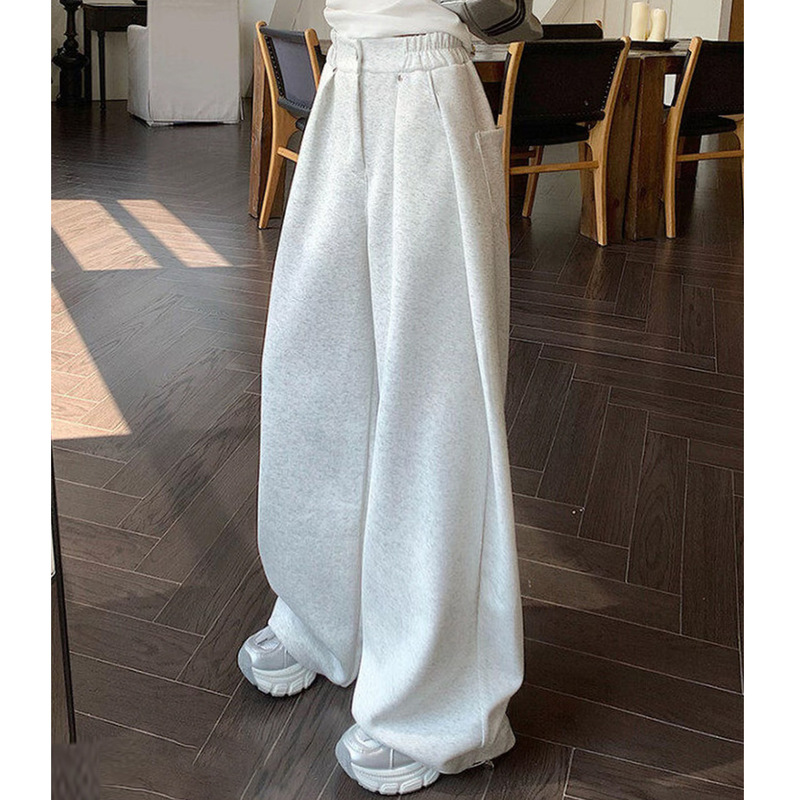 American Retro White-Gray Women's Sweatpants Autumn Winter 2025 New Loose Joggers Drapey Jazz Dance Wide-Leg Pants