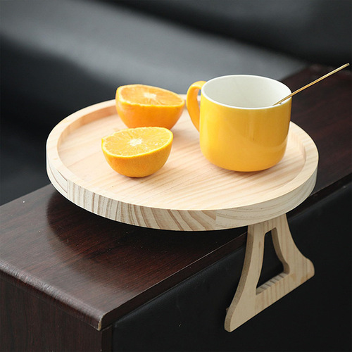 Wooden sofa round plate sofa with leg tray, foldable sofa armrest storage rack sofa table
