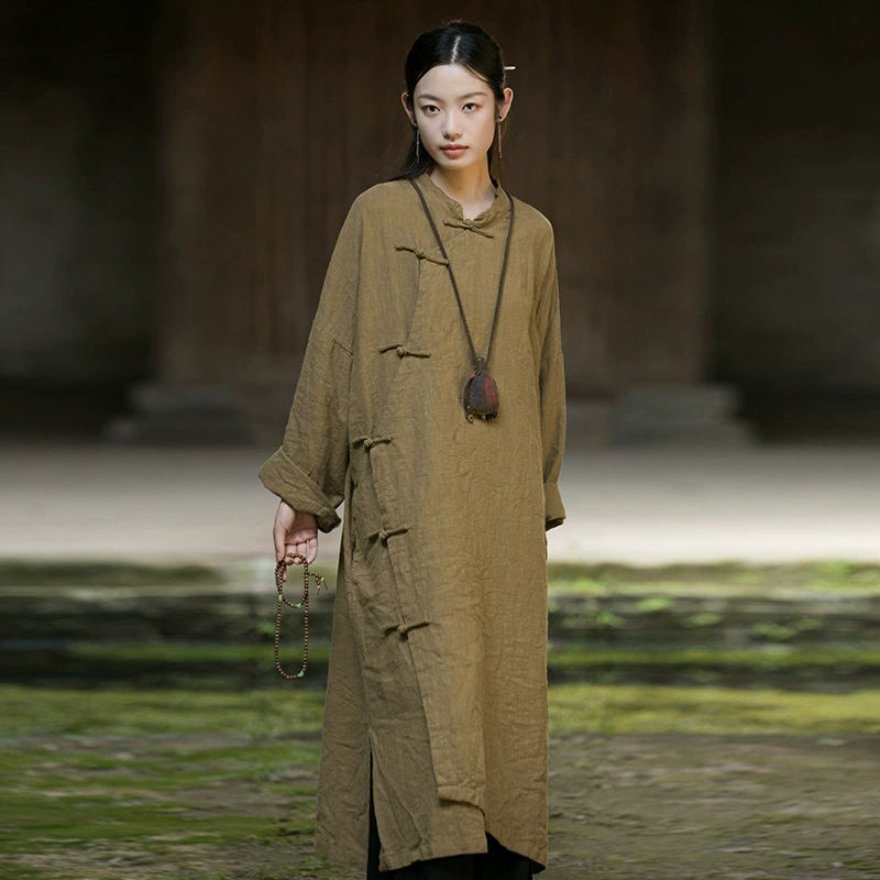25 новых женских изделий осенне-зимнего сезона: улучшенный чонсам, модная одежда в стиле дзен, повседневная одежда для медитации и путешествий, женский длинный халат.
