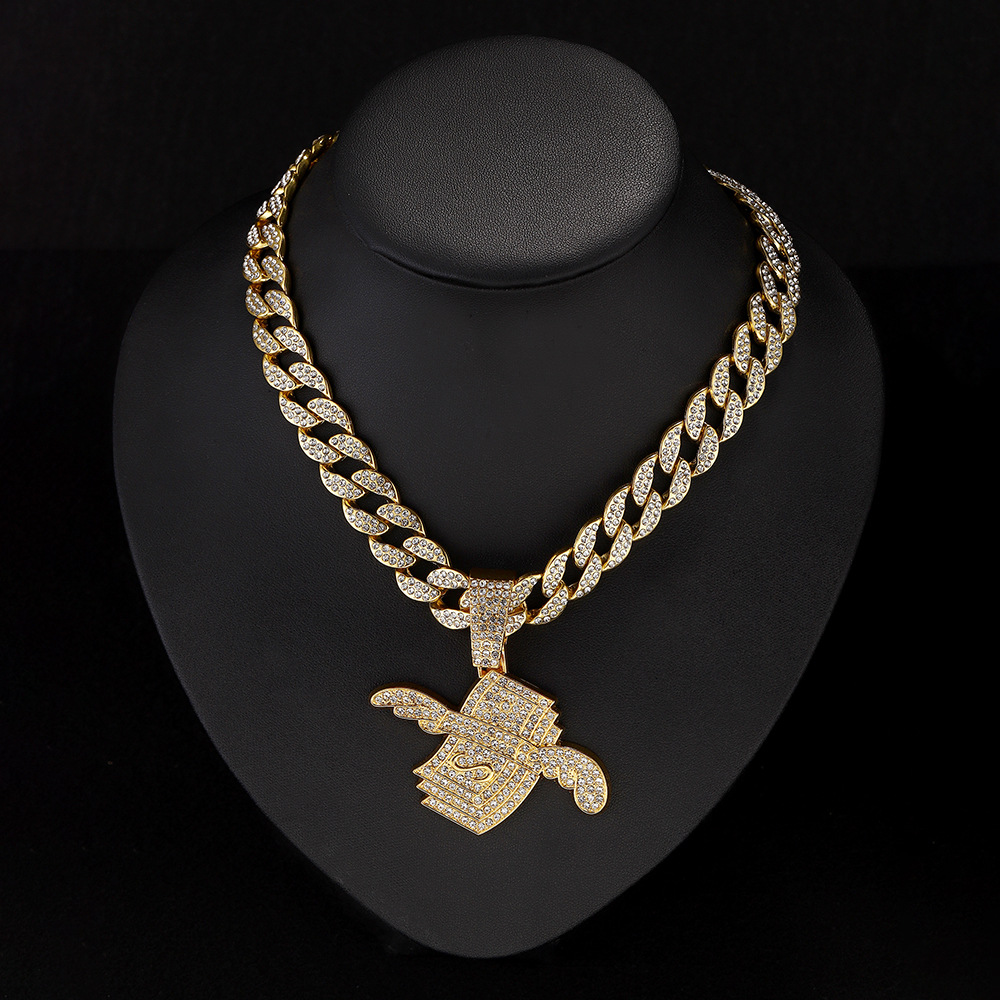 Europa y los Estados Unidos suministro transfronterizo venta caliente full diamond wings colgante de oro para hombres hip hop hip hop hip hop cool rap joyas
