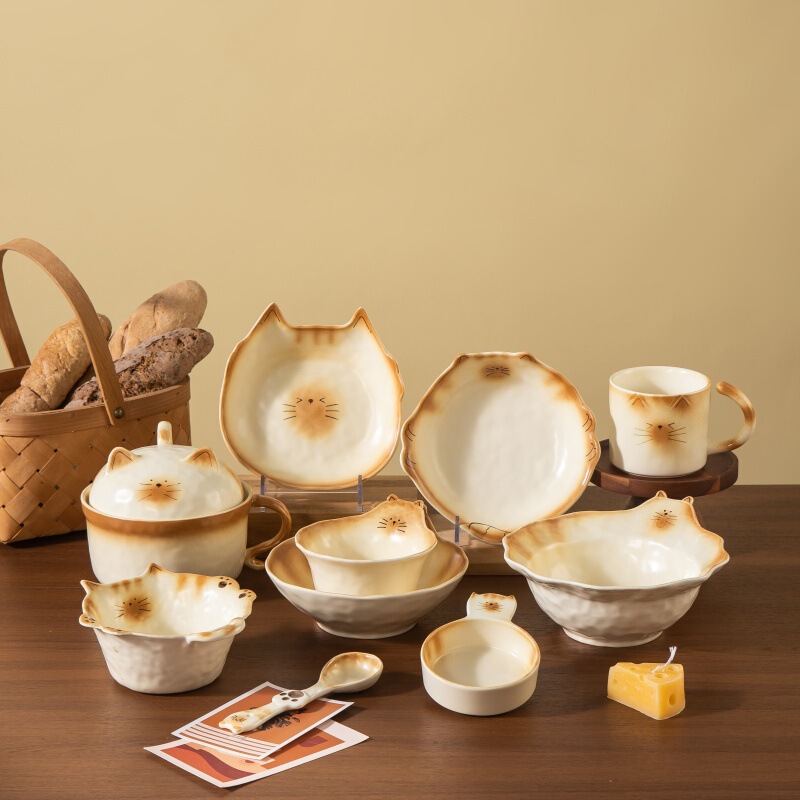 Japanese-Style Bread Cat Instant Noodle Bowl Underglaze Color High-Value Household Ceramic Tableware Dish Fruit Salad Bowl Rice Bowl Dinner Plate Japanese-Style Bread Cat Instant Noodle Bowl Underglaze Color High-Value Household Ceramic Tableware Dish Fruit Salad Bowl Rice Bowl Dinner Plate