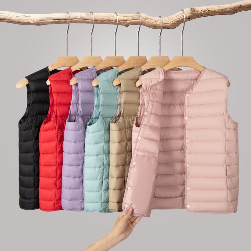 2025 New Thin Cotton Vest Women's Autumn and Winter Collarless Liner Short Women's Vest Large Size Waistoutwear Round Neck Jacket