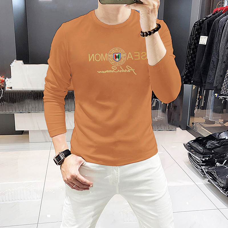 European Brand Fashion Rhinestone Long Sleeve T-Shirt for Men Round Neck Shirt Spring Autumn Bottoming Shirt Comfortable Cotton T Shirt Men's Top_voghion.com