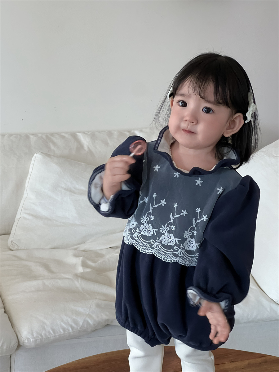 Bebés de otoño y invierno gruesos ropa de vestir para niños coreanos 2024 baby overcoat niñas encaje y camisa de peluche