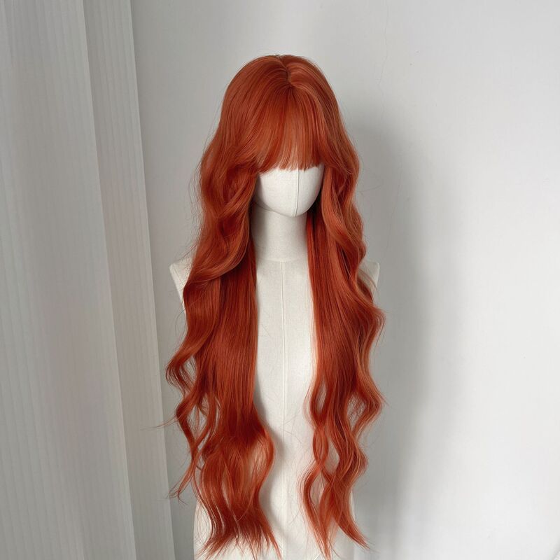 Dirty Orange 85cm Wig for Women with Long Curly Hair, Natural Air Bangs, Big Waves, Lolita Full Head Cos Dirty Orange 85cm Wig for Women with Long Curly Hair, Natural Air Bangs, Big Waves, Lolita Full Head Cos