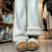 羊羔绒运动裤女裤2025新款春秋季加绒直筒阔腿卫裤子加厚保暖棉裤