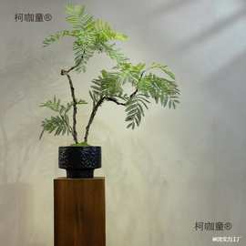 花楹绿植轻奢中式禅意桌面植物小型盆栽景玄关假花摆件麦太保