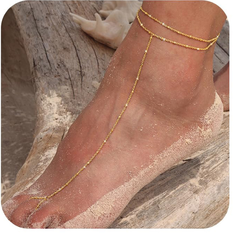 European and American Style New Waterproof Multi-Layer Barefoot Sandals with Anklet Design, Y-Shaped Chain Creative Accessories European and American Style New Waterproof Multi-Layer Barefoot Sandals with Anklet Design, Y-Shaped Chain Creative Accessories