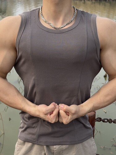 Fine combed texture, tall high elastic backless top for men, summer sports casual fitness training jacket, sleeveless quick-drying T-shirt