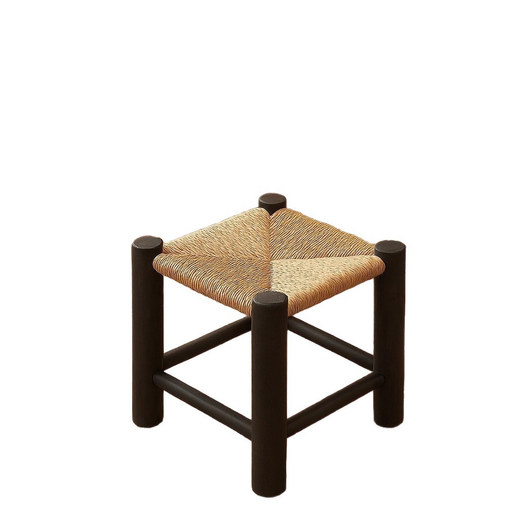 Taburetes de madera maciza para cambiadores de zapatos caseros, taburetes cortos de tela de caña, taburetes retrógrados, taburetes de mesa de té de alto valor de cara