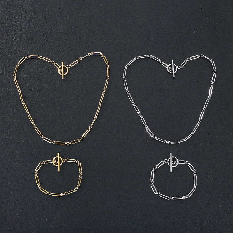 Fashion jewelry waterproof wear-resistant non-fading metal stainless steel handmade chain 3:1 classic necklace bracelet suit