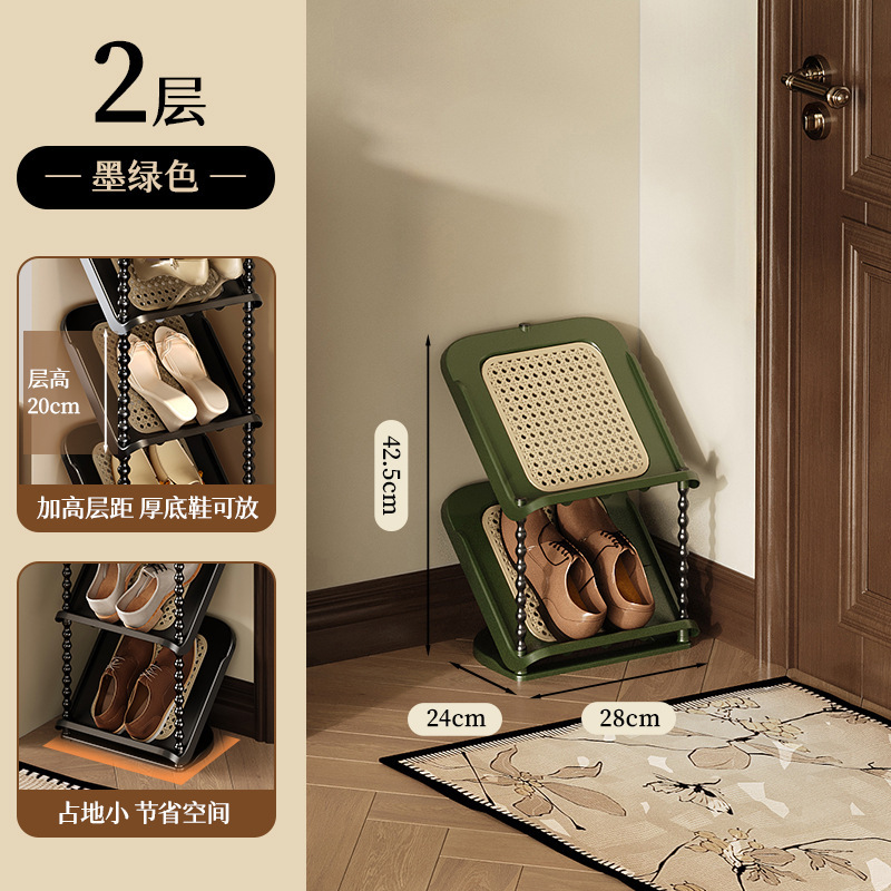 门口藤编倾斜鞋架多层家用鞋架子门口多层中古风简易鞋架宿舍|undefined