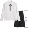 No embroidery long sleeves + tie cord + black midi skirt