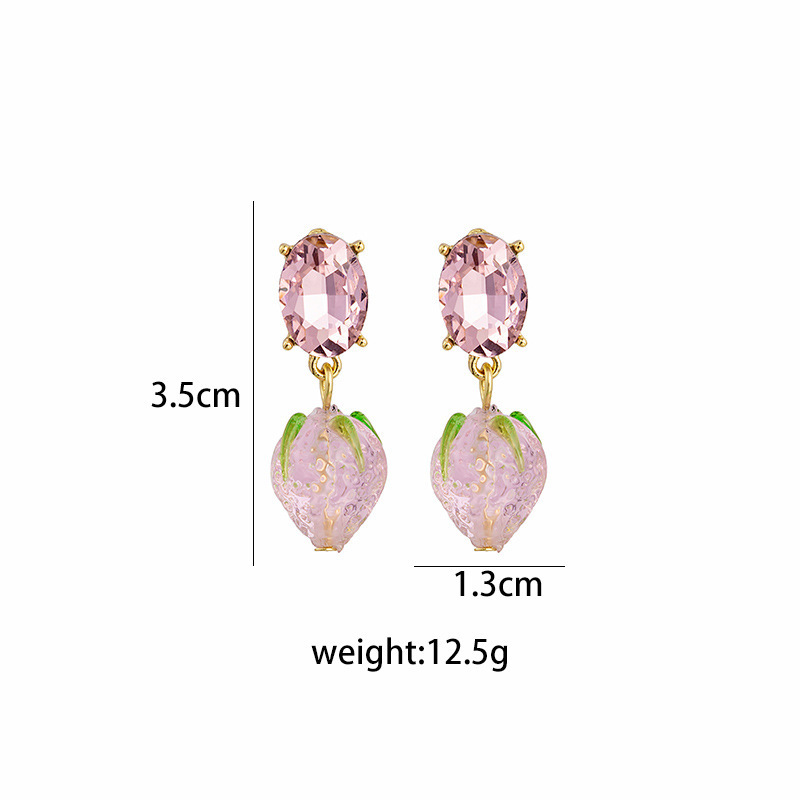Mode Einfache Diamant Amethyst Harz Erdbeere Alloy Stud Ohrringe display picture 1