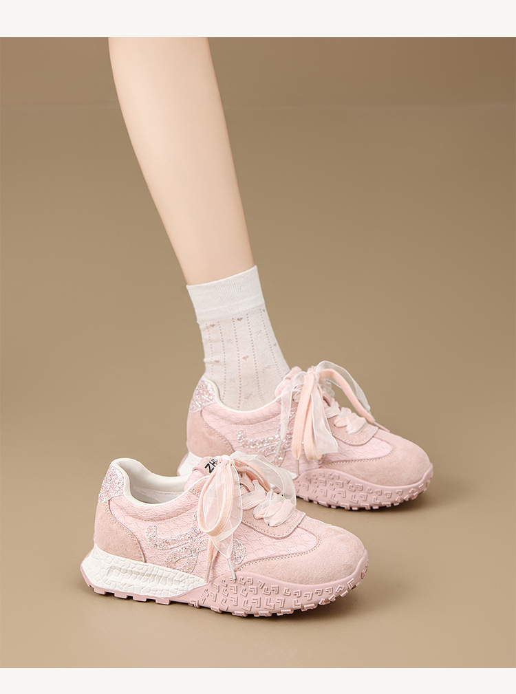 Giày sneaker nữ đế dày cổ điển mũi tròn dây buộc phong cách Đức huấn luyện — Màu hồng chi tiết 22