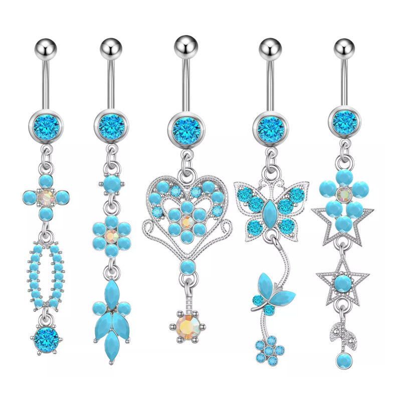 Nuovo set di cinque pezzi di alta qualità con anello per ombelico in turchese blu, all'ingrosso_voghion.com