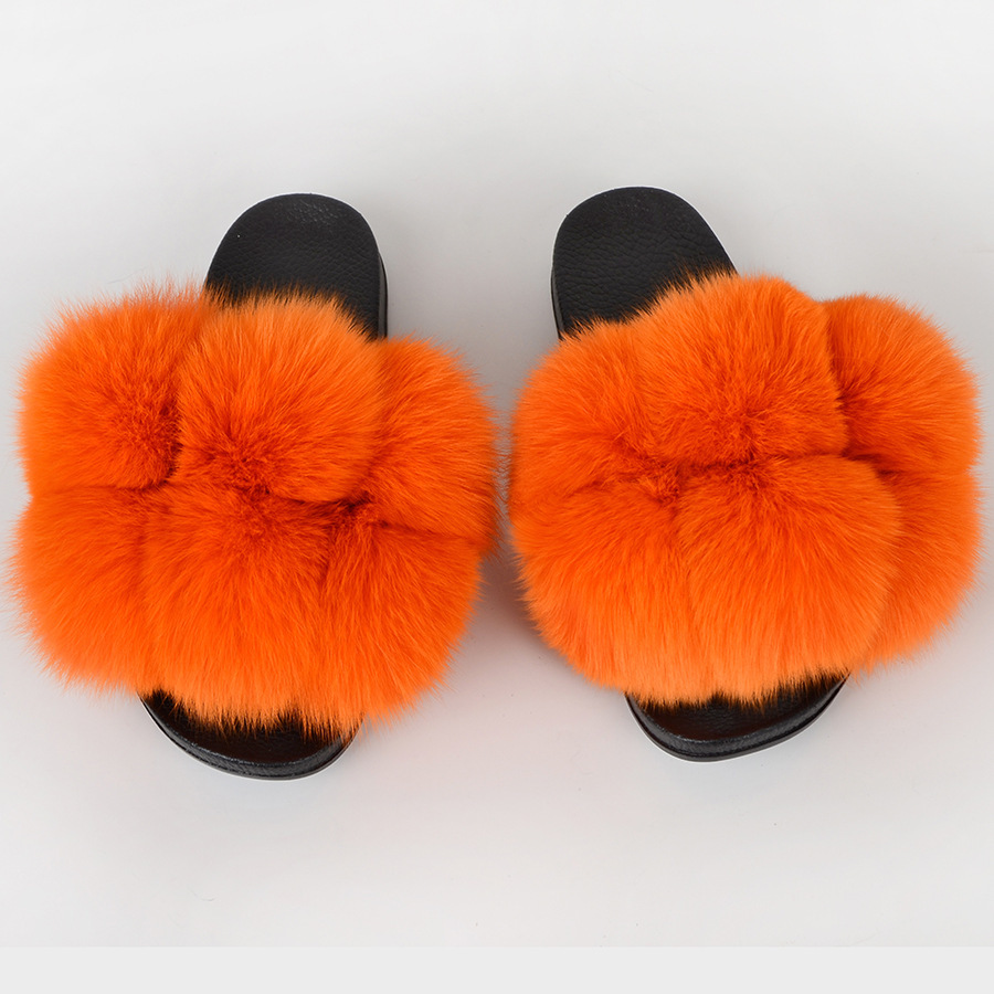 Zapatillas de bola de piel Zapatillas de bola de piel de ratón de zorro real Zapatillas de piel Zapatillas de piel Zapatillas de una palabra Sandalias y zapatillas