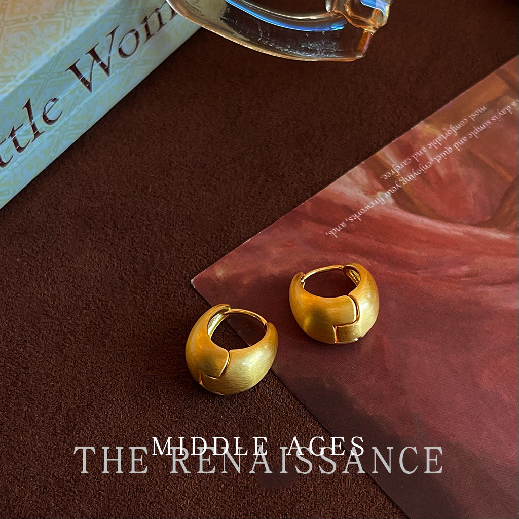 Retro gold brushed earrings light middle-aged French retro matte brushed geometric earrings