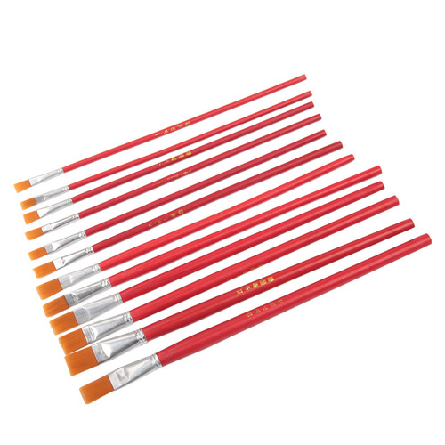 Red rod nylon paint brush flat head oil painting acrylic watercolor water chalk row brush children's paint brush set 6 pieces