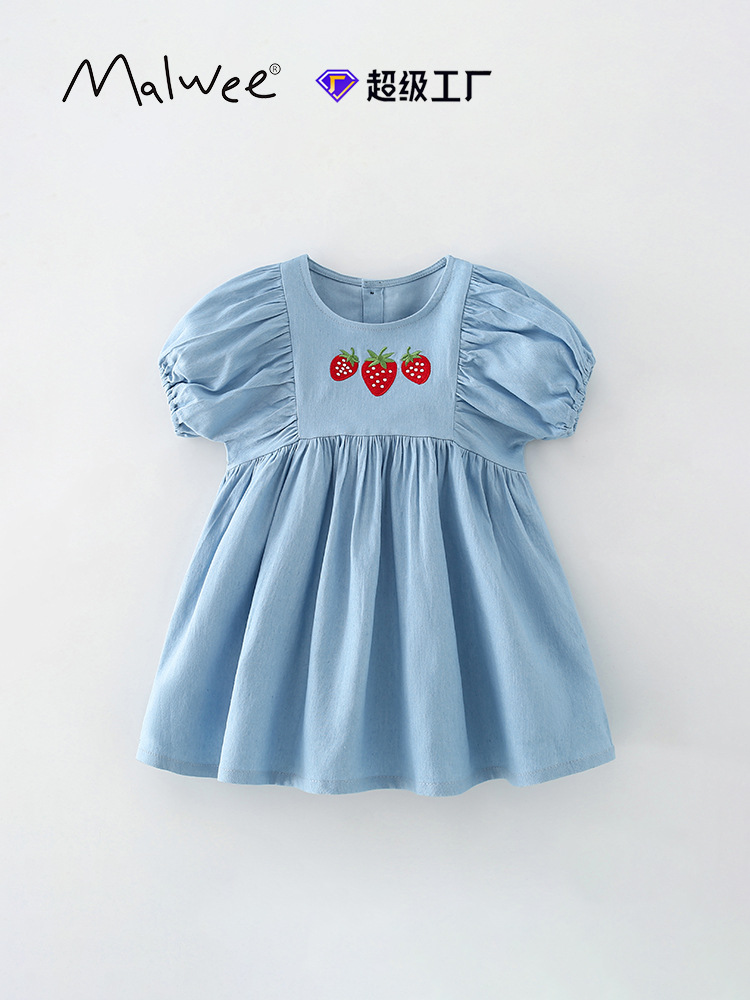 Falda de mezclilla para niña malwee transfronteriza verano nuevo estilo de manga corta vestido de princesa de cuello redondo para niños europeos y americanos image 1