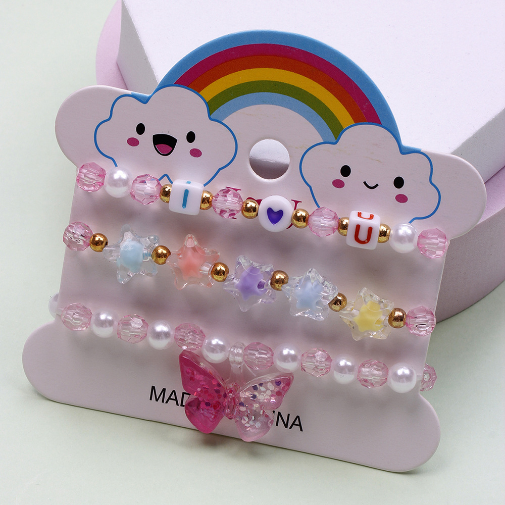 Simple Style Heart Shape Flower Plastic Beaded Girlu0027S Bracelets 3 Pieces