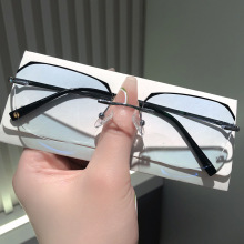 纯钛无框眼镜男近视潮配有度数散光大脸镶黑边多边形变色防雾蓝光
