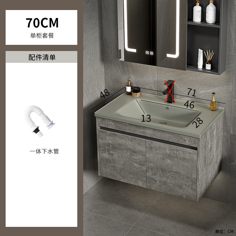 Espacio de lujo ligero combinación de armario de baño de aluminio lavabo todo en uno de cerámica gris lavabo de lavado de manos de hotel lavabo balcón piscina de mesa de lavado